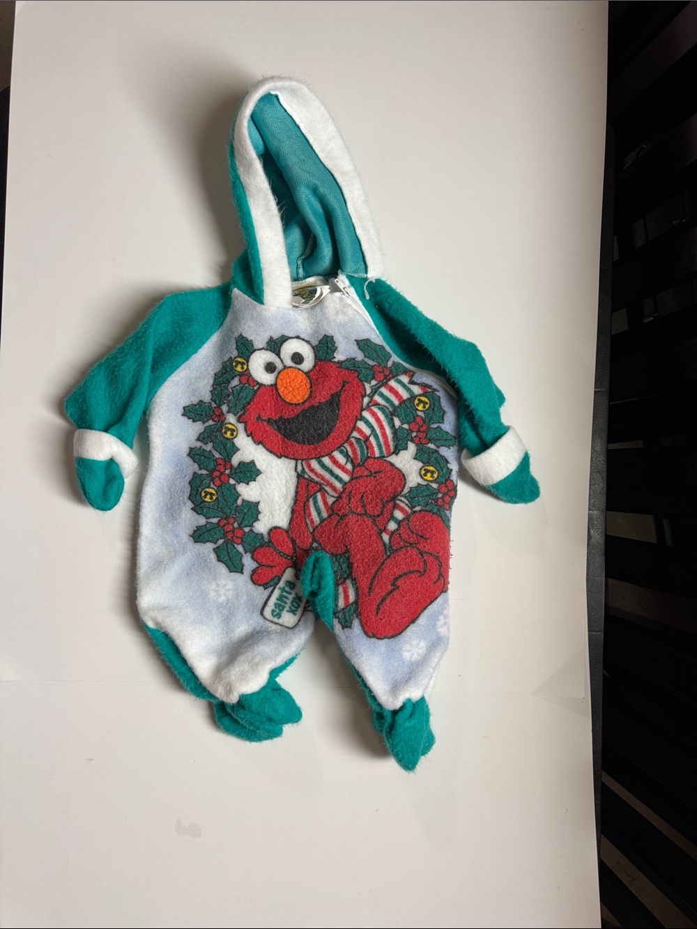 VTG 90s Sesame Street Elmo Christmas Fleece Pram Onesie 3/6M Made in Canada